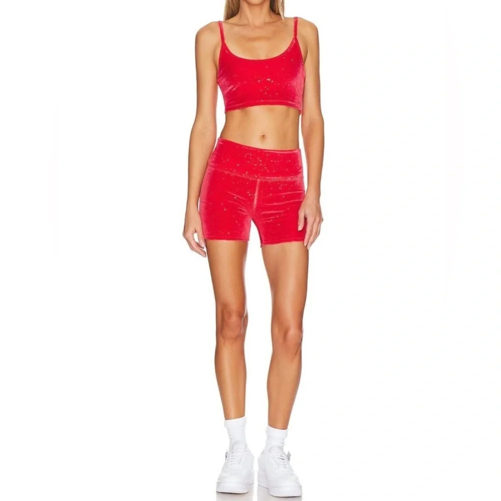 Beach Riot Velvet Glitter Bike Shorts Red High Rise Festival XS NWT